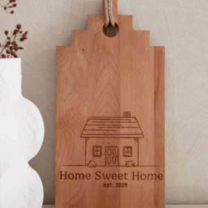 Snijplank hout in huisvorm met gravure Home Sweet Home